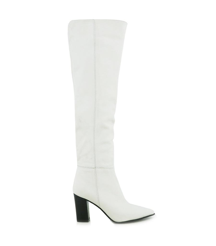 【Reika】HIAND Round-topKnee-High Boots RICKY SARKANY | Nasha White Leather - Over The Knee Boots For